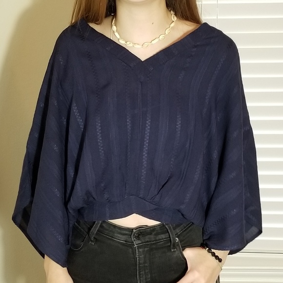 Boutique Navy V-Neck Blouse - Picture 4 of 5